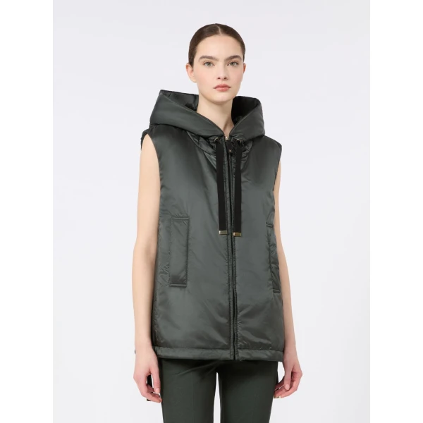 Max Mara Greengo Padded Water-Repellent Hooded Gilet in Dark Green | Vests | Luxury Shoes 