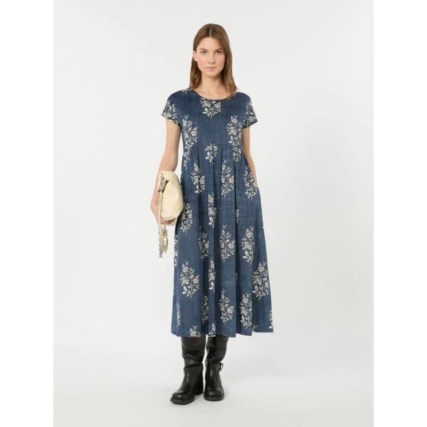 Max Mara Gufo Long Printed Jersey Dress in Navy | Maxi Dresses | Luxury Shoes 