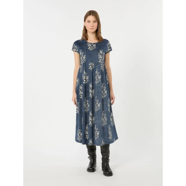 Max Mara Gufo Long Printed Jersey Dress in Navy | Maxi Dresses | Luxury Shoes 