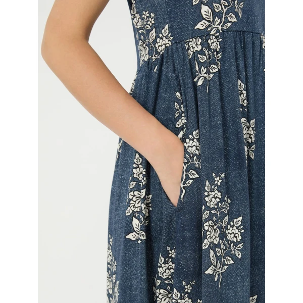 Max Mara Gufo Long Printed Jersey Dress in Navy | Maxi Dresses | Luxury Shoes 