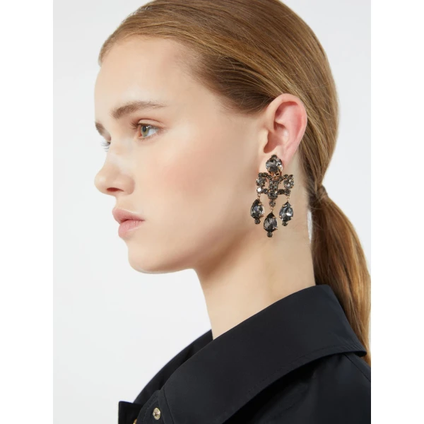 Max Mara Guglia Crystal Chandelier Earrings in Light Grey | Earrings | Luxury Shoes 