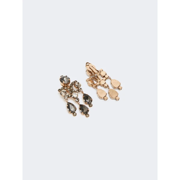 Max Mara Guglia Crystal Chandelier Earrings in Light Grey | Earrings | Luxury Shoes 