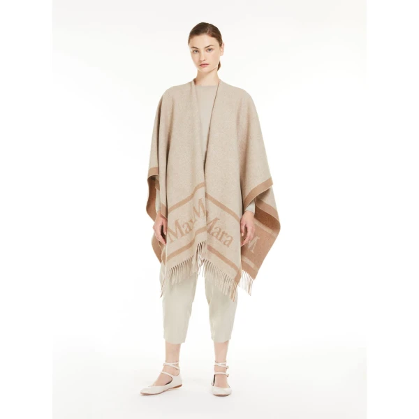 Max Mara Hilde Jacquard Wool Poncho in Beige | Jackets | Luxury Shoes 