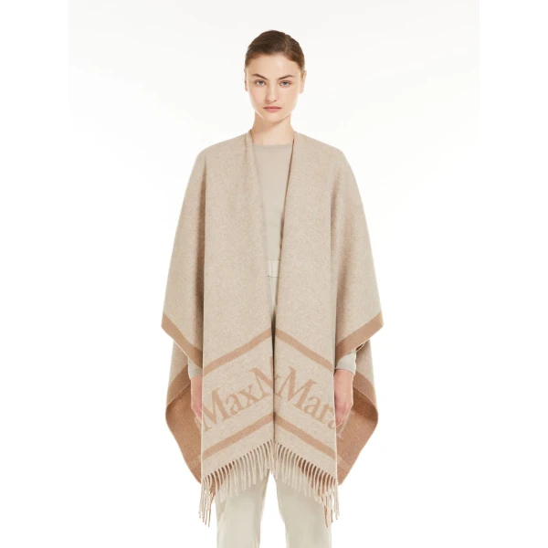 Max Mara Hilde Jacquard Wool Poncho in Beige | Jackets | Luxury Shoes 