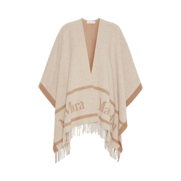 Max Mara Hilde Jacquard Wool Poncho in Beige | Jackets | Luxury Shoes 