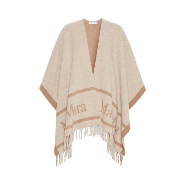 Max Mara Hilde Jacquard Wool Poncho in Beige | Jackets | Luxury Shoes 