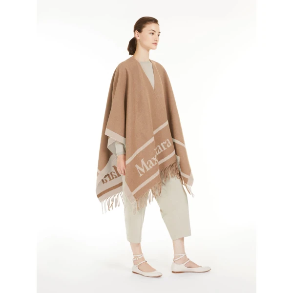 Max Mara Hilde Jacquard Wool Poncho in Camel | Jackets | Luxury Shoes 