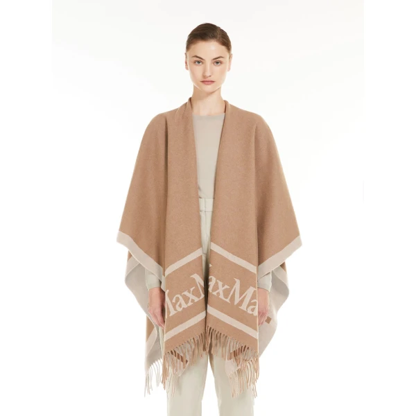 Max Mara Hilde Jacquard Wool Poncho in Camel | Jackets | Luxury Shoes 