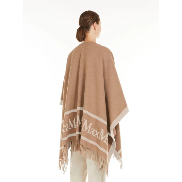 Max Mara Hilde Jacquard Wool Poncho in Camel | Jackets | Luxury Shoes 