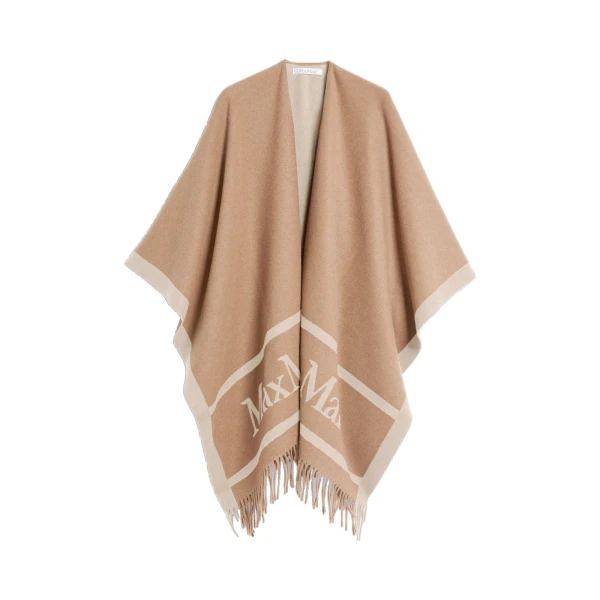 Hilde Jacquard Wool Poncho in Camel