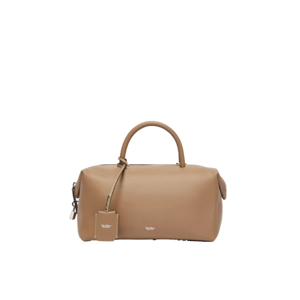 Holdallm Medium Natural Leather Bowler Bag in Mud