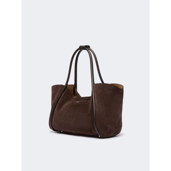Max Mara Horizontal Suede Marine Bag in Dark Brown | Totes & Top-Handle Bags | Luxury Shoes 
