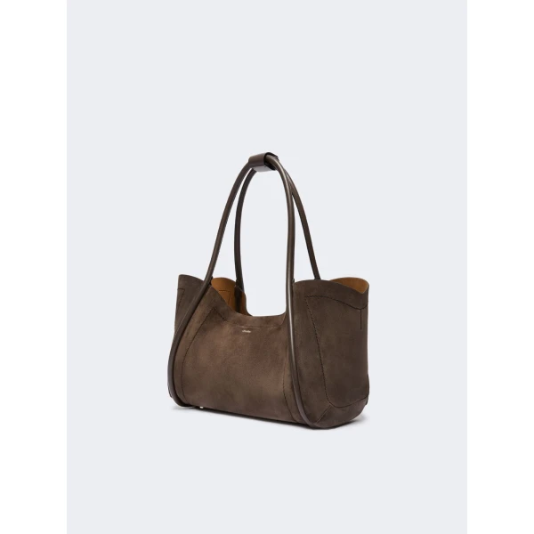 Max Mara Horizontal Suede Marine Bag in Dark Grey | Totes & Top-Handle Bags | Luxury Shoes 