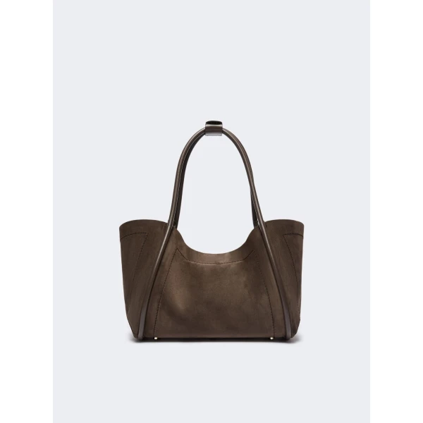 Max Mara Horizontal Suede Marine Bag in Dark Grey | Totes & Top-Handle Bags | Luxury Shoes 