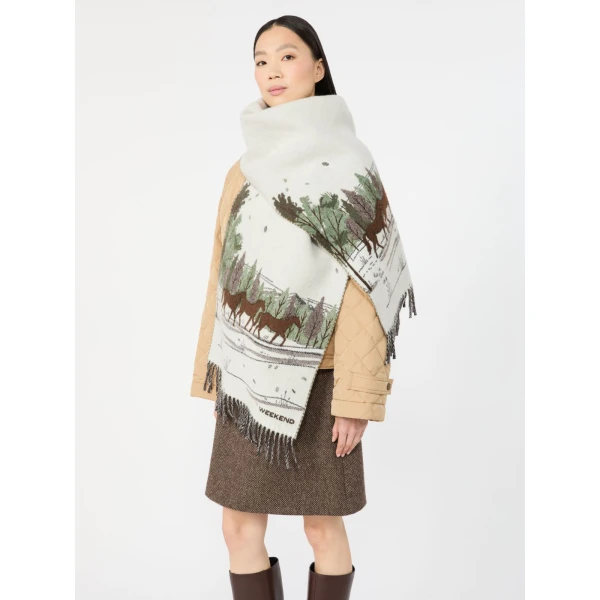 Max Mara Jacquard Wool Blend Stole in Ivory | Scarves | Luxury Shoes 