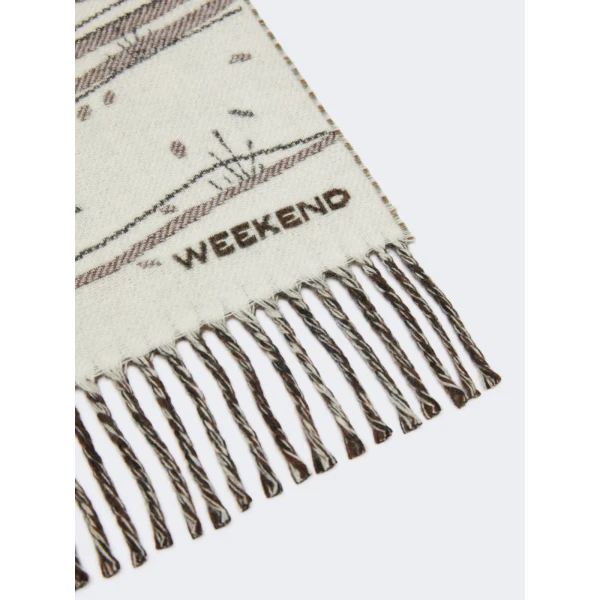 Max Mara Jacquard Wool Blend Stole in Ivory | Scarves | Luxury Shoes 