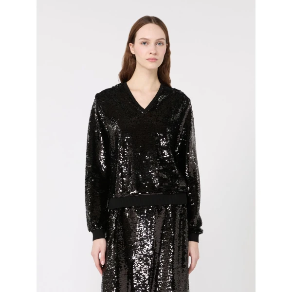 Max Mara Jersey and Sequin Blouse in Black | Blouse | Luxury Shoes 