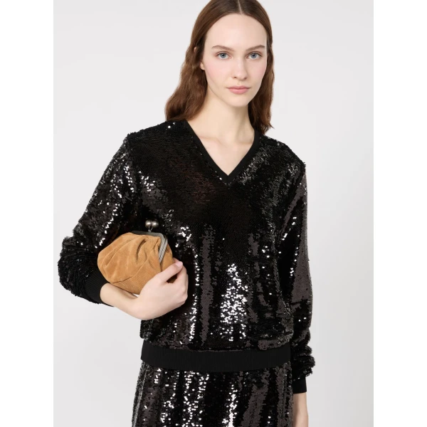 Max Mara Jersey and Sequin Blouse in Black | Blouse | Luxury Shoes 