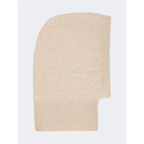 Max Mara Junior Cashmere Rhinestone Balaclava in Beige | Hats | Luxury Shoes 