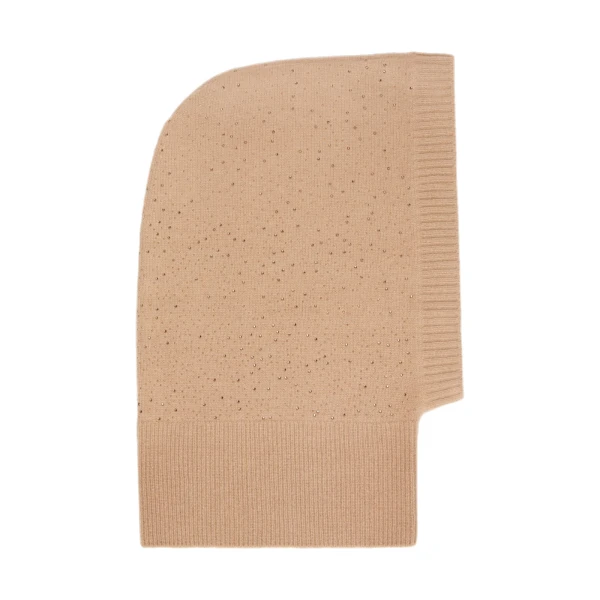 Max Mara Junior Cashmere Rhinestone Balaclava in Camel | Hats | Luxury Shoes 