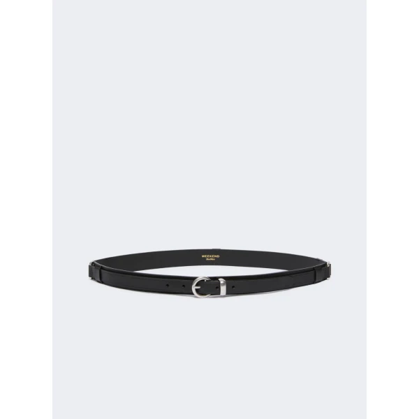 Max Mara Kaki Leather Belt with Rectangular Rings in Black | Belts | Luxury Shoes 