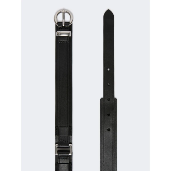 Max Mara Kaki Leather Belt with Rectangular Rings in Black | Belts | Luxury Shoes 