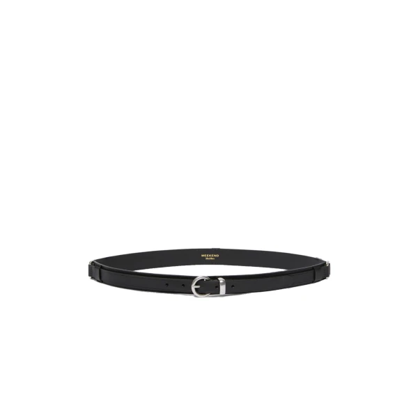 Kaki Leather Belt with Rectangular Rings in Black