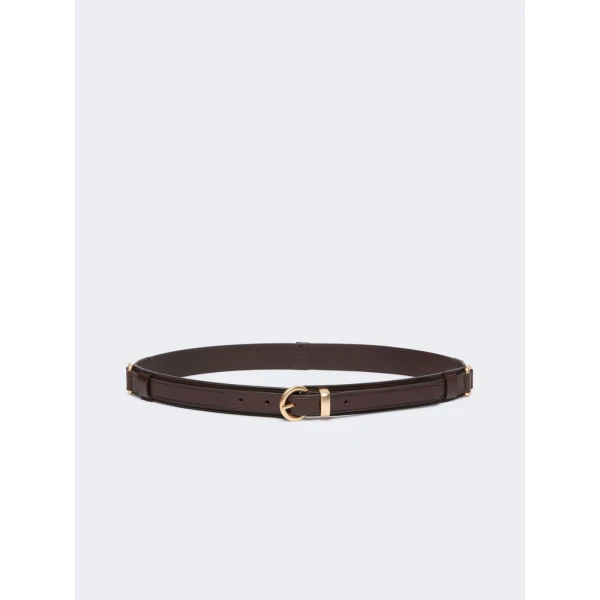 Max Mara Kaki Leather Belt with Rectangular Rings in Dark Brown | Belts | Luxury Shoes 