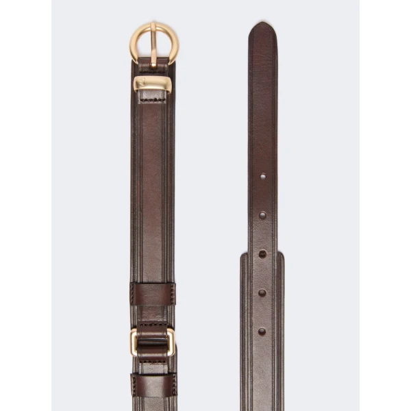 Max Mara Kaki Leather Belt with Rectangular Rings in Dark Brown | Belts | Luxury Shoes 