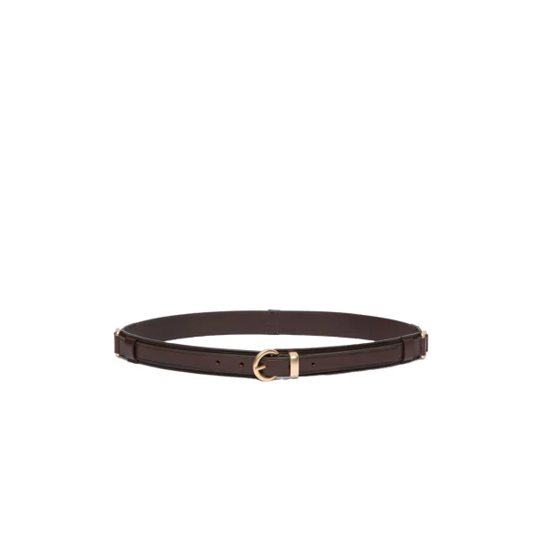 Max Mara Kaki Leather Belt with Rectangular Rings in Dark Brown | Women | Luxury Shoes 