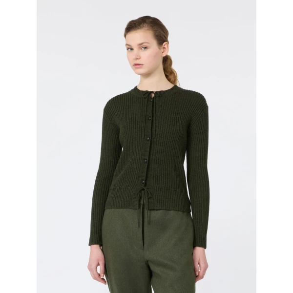 Max Mara Kaki Ribbed Wool Cardigan in Moss Green | Cardigan | Luxury Shoes 