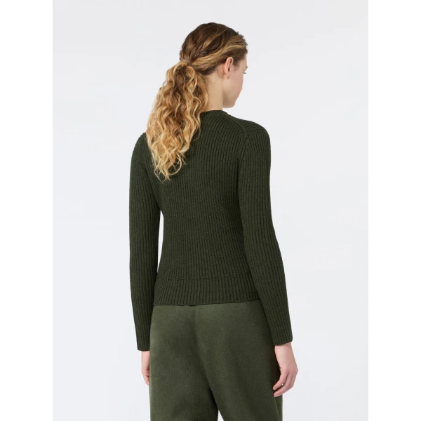 Max Mara Kaki Ribbed Wool Cardigan in Moss Green | Cardigan | Luxury Shoes 