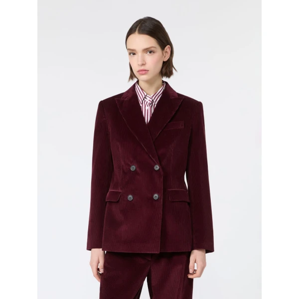 Max Mara Katanga Cotton Corduroy Double-Breasted Blazer in Bordeaux | Blazers | Luxury Shoes 