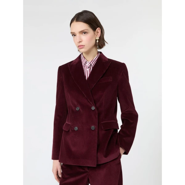 Max Mara Katanga Cotton Corduroy Double-Breasted Blazer in Bordeaux | Blazers | Luxury Shoes 