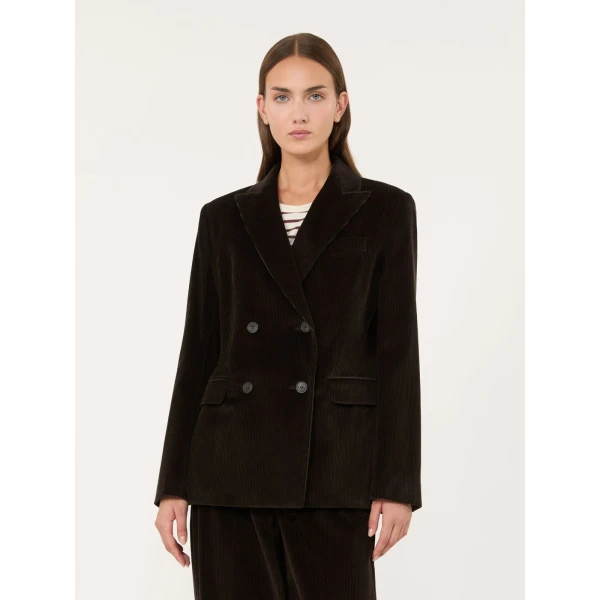 Max Mara Katanga Cotton Corduroy Double-Breasted Blazer in Dark Brown | Blazers | Luxury Shoes 