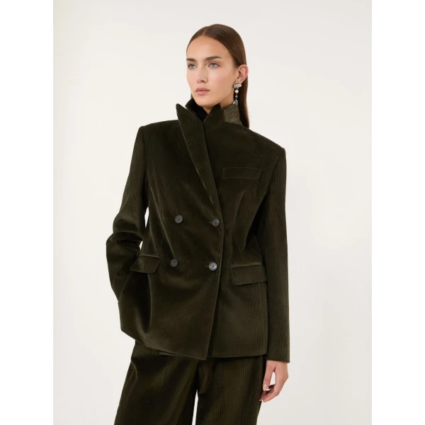 Max Mara Katanga Cotton Corduroy Double-Breasted Blazer in Khaki | Blazers | Luxury Shoes 