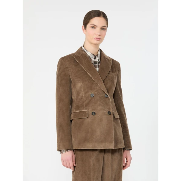 Max Mara Katanga Cotton Corduroy Double-Breasted Blazer in Light Brown | Blazers | Luxury Shoes 