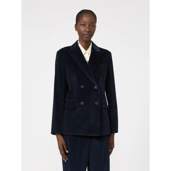 Max Mara Katanga Cotton Corduroy Double-Breasted Blazer in Navy | Blazers | Luxury Shoes 