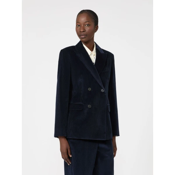 Max Mara Katanga Cotton Corduroy Double-Breasted Blazer in Navy | Blazers | Luxury Shoes 