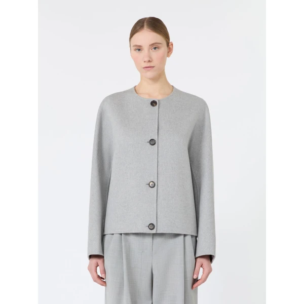 Max Mara Kate Cropped Wool Broadcloth Jacket in Pearl Grey | Blazers | Luxury Shoes 