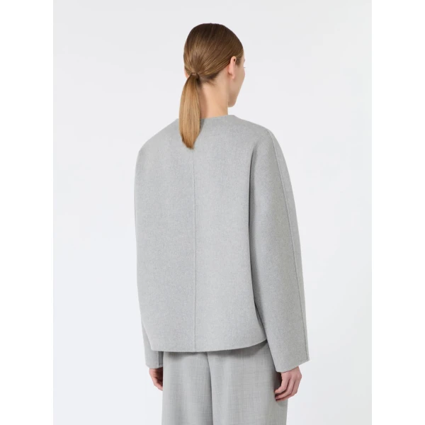 Max Mara Kate Cropped Wool Broadcloth Jacket in Pearl Grey | Blazers | Luxury Shoes 