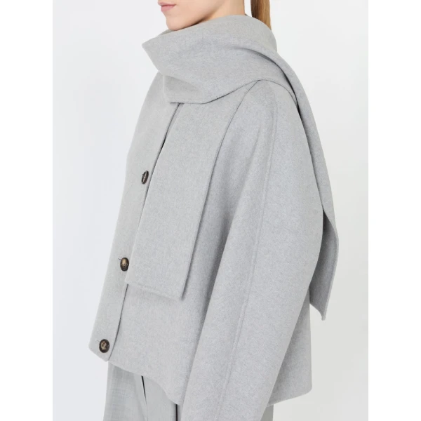 Max Mara Kate Cropped Wool Broadcloth Jacket in Pearl Grey | Blazers | Luxury Shoes 