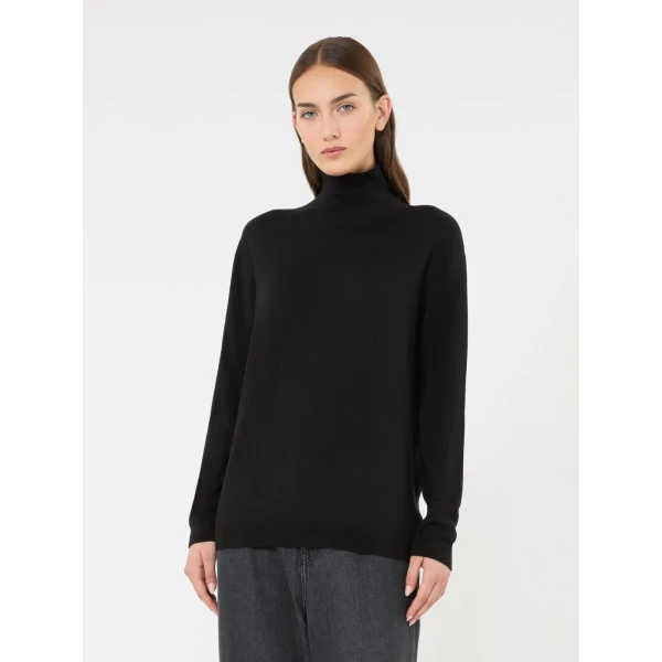 Max Mara Kiku Wool and Silk Turtleneck in Black | Turtlenecks | Luxury Shoes 
