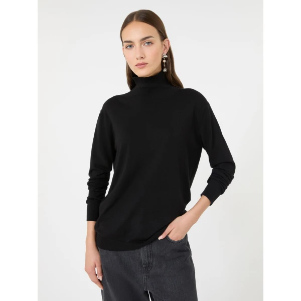 Max Mara Kiku Wool and Silk Turtleneck in Black | Turtlenecks | Luxury Shoes 