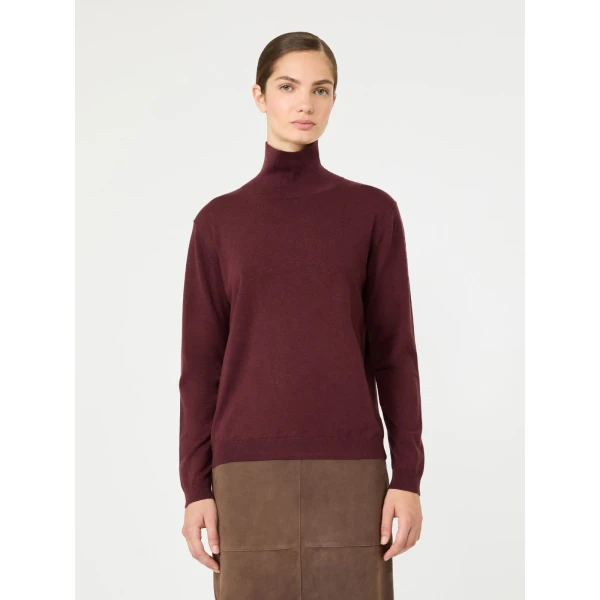 Max Mara Kiku Wool and Silk Turtleneck in Bordeaux | Turtlenecks | Luxury Shoes 