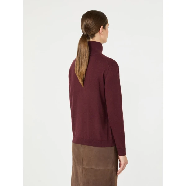 Max Mara Kiku Wool and Silk Turtleneck in Bordeaux | Turtlenecks | Luxury Shoes 