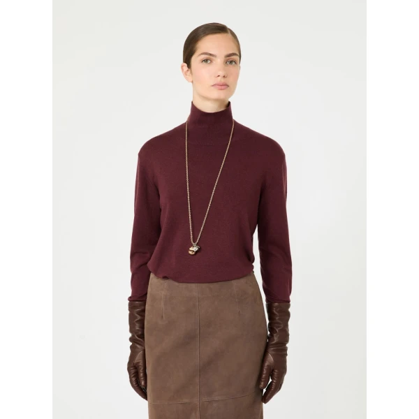 Max Mara Kiku Wool and Silk Turtleneck in Bordeaux | Turtlenecks | Luxury Shoes 