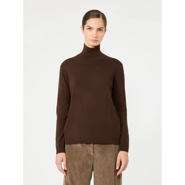 Max Mara Kiku Wool and Silk Turtleneck in Brown | Turtlenecks | Luxury Shoes 