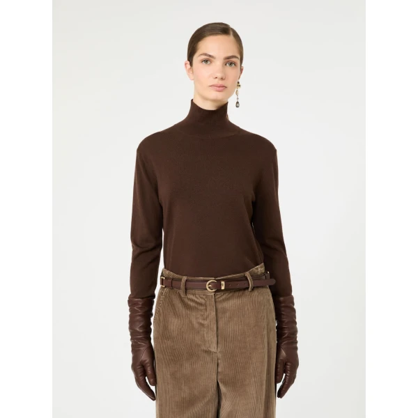 Max Mara Kiku Wool and Silk Turtleneck in Brown | Turtlenecks | Luxury Shoes 