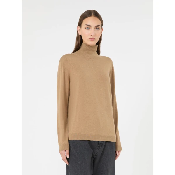 Max Mara Kiku Wool and Silk Turtleneck in Camel | Turtlenecks | Luxury Shoes 